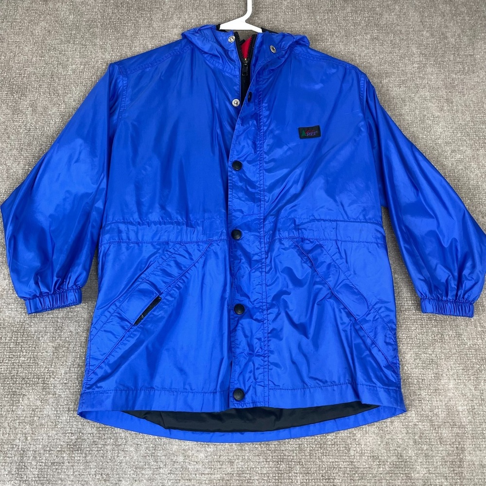 Vintage REI Elements Windbreaker Jacket Womens Small Blue Hooded Outdoor Hiking